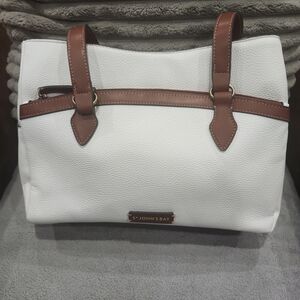 St. John's Bay White and Brown Tote Bag with Leather Accents